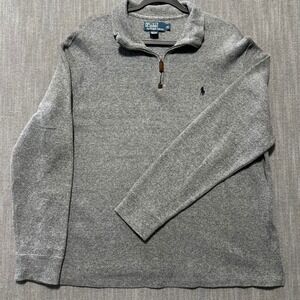 Polo Ralph Lauren Mens XL Quarter Zip Pullover Sweater Heather Gray Cotton Logo